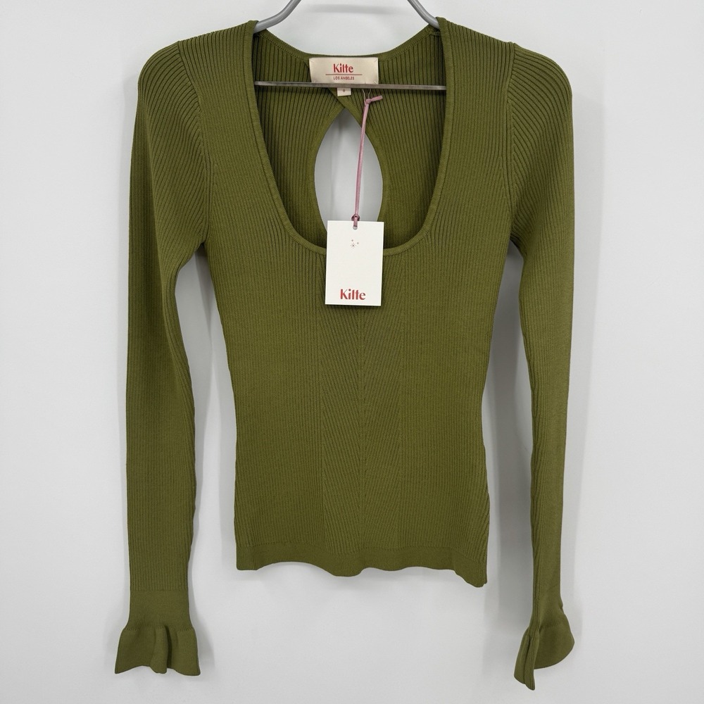 Kilte Collection Nelly Long Sleeve Square Neck Top Eucalyptus 0 XS Ruffle Sleeve
